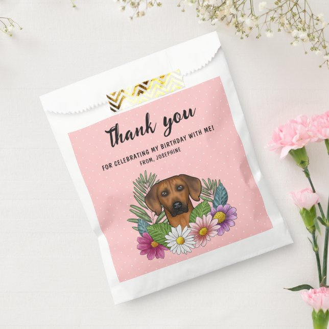 Bolsa De Papel Rhodesian Ridgeback y flores Cumpleaños Gracias (Sellado)