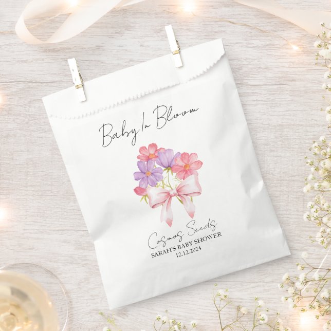 Bolsa De Papel Ribbon | Cosmos Seeds Baby Shower Favor Bag (Cortado)