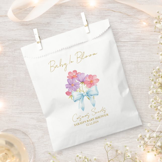Bolsa De Papel Ribbon | Cosmos Seeds Baby Shower Favor Bag (Cortado)