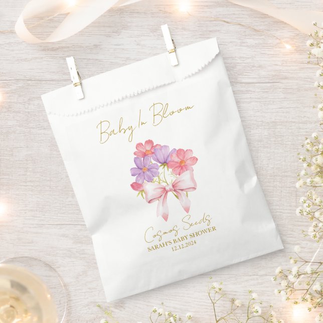 Bolsa De Papel Ribbon | Cosmos Seeds Baby Shower Favor Bag (Cortado)