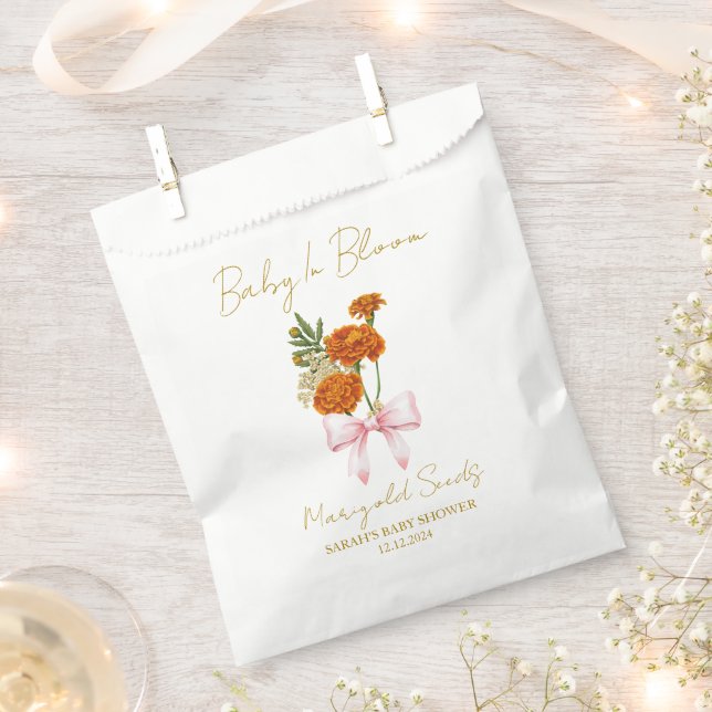 Bolsa De Papel Ribbon | Marigold Seeds Baby Shower Favor Bag (Cortado)