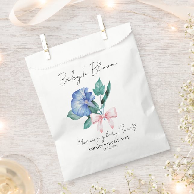 Bolsa De Papel Ribbon | Morning glory Seeds Baby Shower Favor Bag (Cortado)