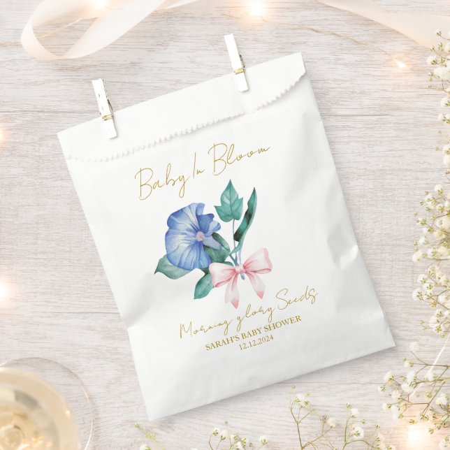 Bolsa De Papel Ribbon | Morning glory Seeds Baby Shower Favor Bag (Cortado)