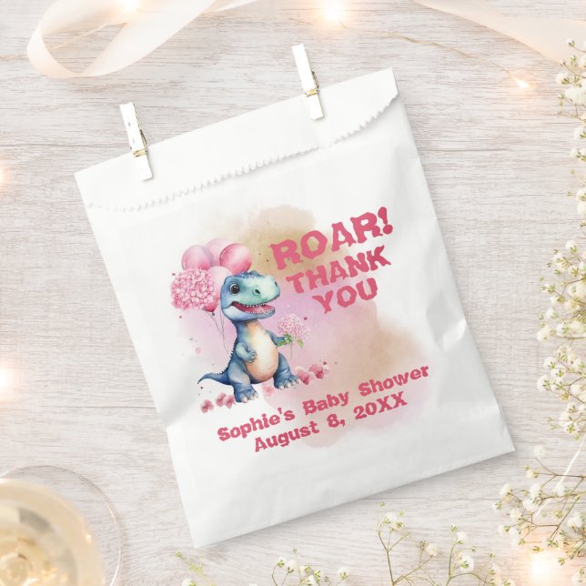 Bolsa De Papel Roar es un rosa de dinosaurio bebé Chica T-Rex (Cortado)