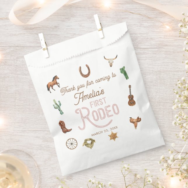 Bolsa De Papel Rodeo de Pink Western First Birday (Cortado)