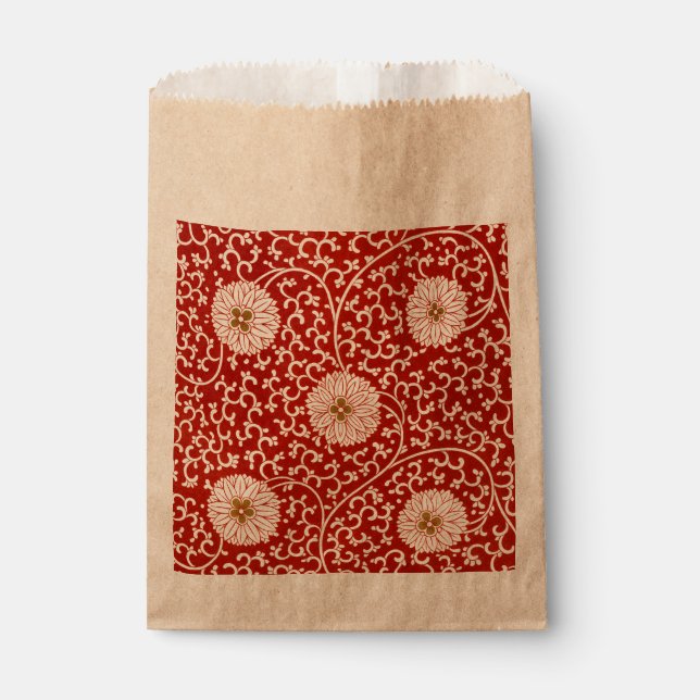 Bolsa De Papel Rojo Floral Vibrante Ornate Patrón Clásico (Anverso)