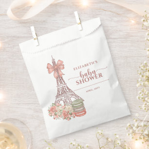 Bolsa De Papel Romántico Bow Rosado París Baby Shower