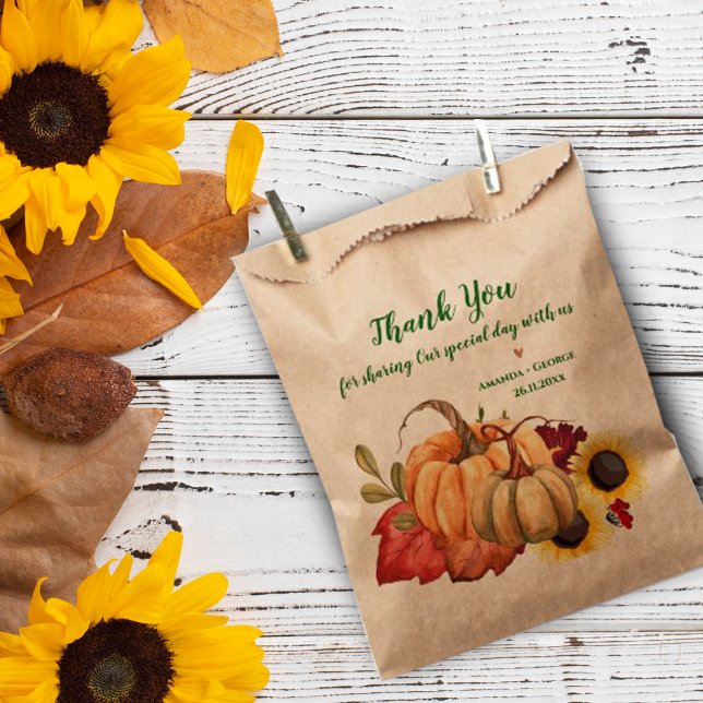 Bolsa De Papel Romántico Fiesta de Boda de Calabaza de Girasol (Romantic Sunflower Pumpkin Fall Wedding Party Favor Bag)