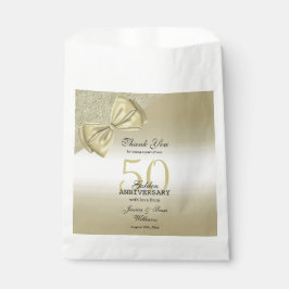 Bolsa De Papel Romántico Oro Bow y Purpurina 50.º Boda