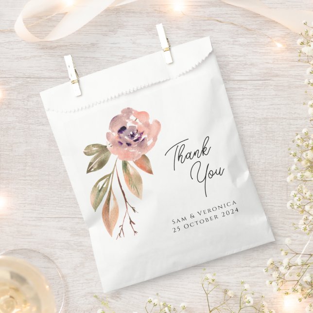 Bolsa De Papel Romántico Rosa Malva Acuarela (Cortado)