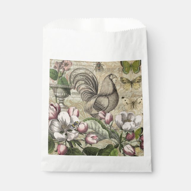 Bolsa De Papel Rooster Garden Flower Butfly Art (Anverso)