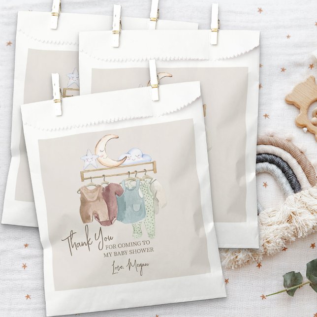 Bolsa De Papel Ropa de bebé Tema de la guardería Boho Gracias (Baby Clothes favor bags from my Boho Nursery baby shower Collection)