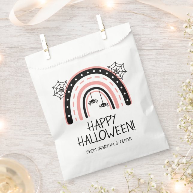 Bolsa De Papel Rosa Boho Arcoíris de Halloween (Cortado)