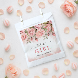 Bolsa De Papel Rosa de Rubor acuarela Es un Baby Shower Chica