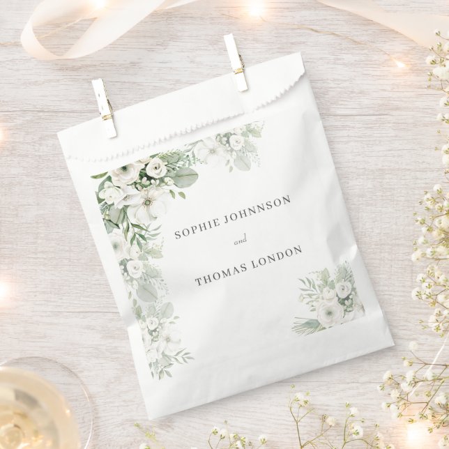 Bolsa De Papel Rosa floral verde turbio boda acuarela (Cortado)