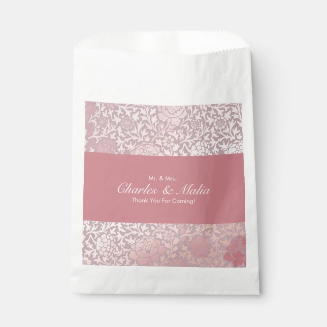 Bolsa De Papel Rosa Pastel Antiguo Floral Plateado  (Anverso)