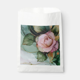 Bolsa De Papel Rosa romántico Rubor Boda floral de oro rosado