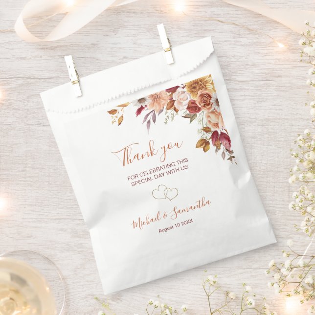 Bolsa De Papel Rosa Rústica y Crisantemo Boda de Otoño (Cortado)