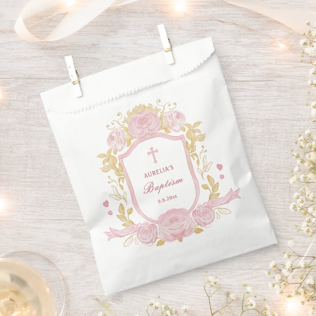 Bolsa De Papel Rosas acuarelas bautismo Escudo (Cortado)