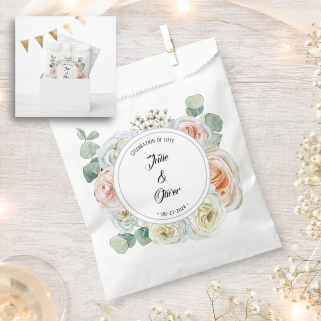 Bolsa De Papel Rosas acuarelas Celebración del amor con nombres (Subido por el creador)