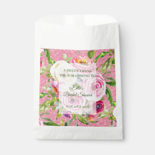 Bolsa De Papel Rosas acuarelas en Purpurina rosa y crema rosada