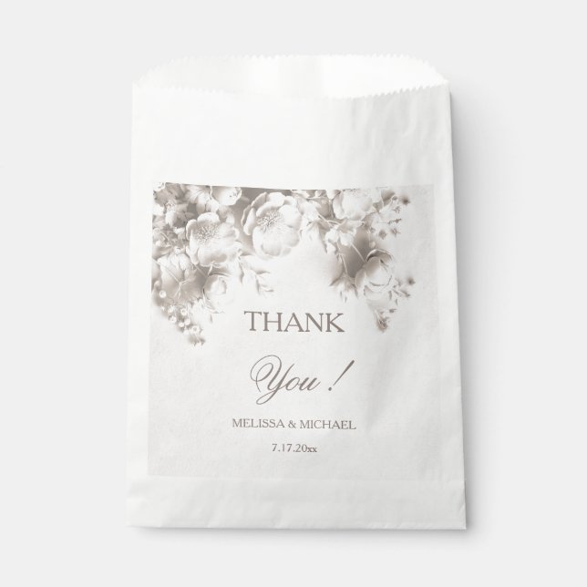 Bolsa De Papel Rosas blancas 3D boda agradecimiento (Anverso)