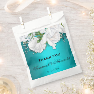 Bolsa De Papel Rosas blancas románticas y Boda de Aqua