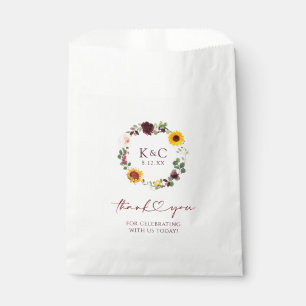 Bolsa De Papel Rosas del girasol de la boda de otoño y borgoña
