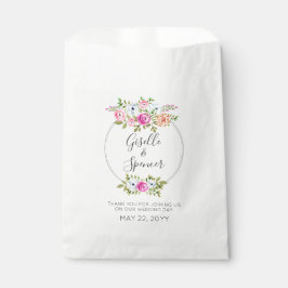 Bolsa De Papel Rosas Modernas Acuarela Floral Rayas Azules Boda