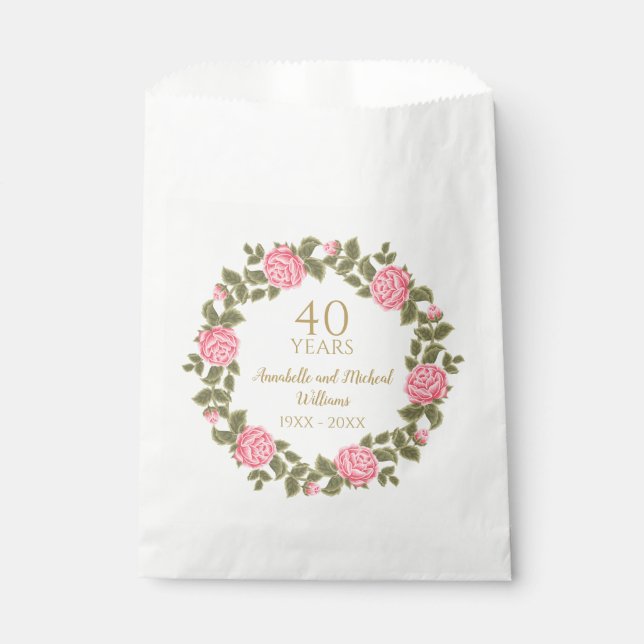 Bolsa De Papel Rosas PINK WILD Floral Garland 40th Boda RUBY (Anverso)