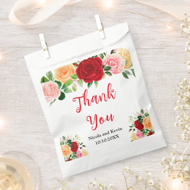 Bolsa De Papel Rosas románticas rojas y naranjas (Cortado)