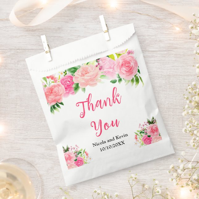 Bolsa De Papel Rosas rosadas con follaje de boda (Cortado)