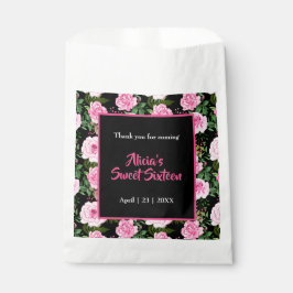 Bolsa De Papel Rosas rosadas negras modernas dulces dieciséis cum