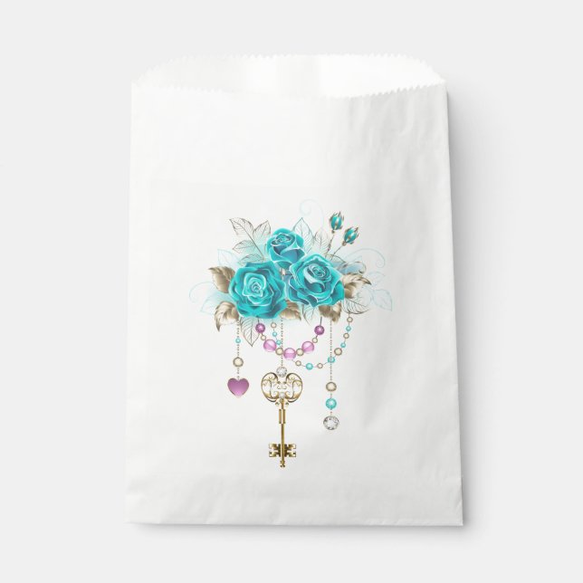 Bolsa De Papel Rosas turquesas con llaves (Anverso)