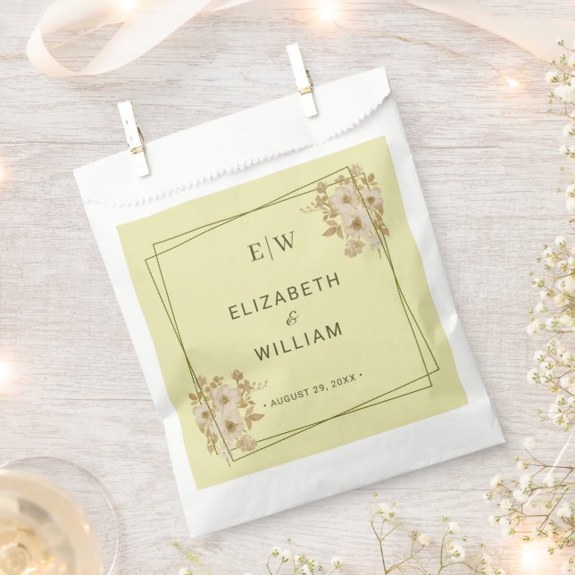 Bolsa De Papel Rose Frame – Monogram Celestial Yellow Wedding (Cortado)