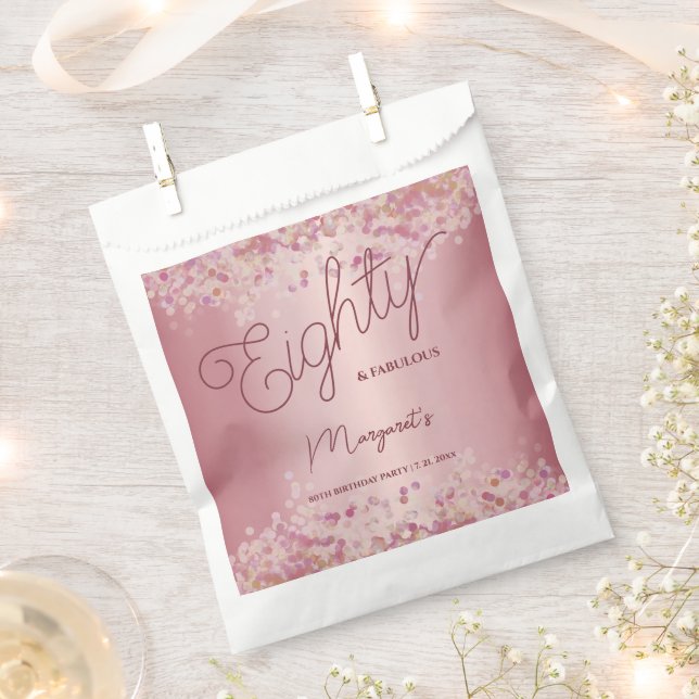 Bolsa De Papel Rose Gold 80th Birthday Party  (Cortado)