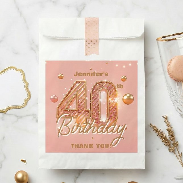 Bolsa De Papel Rose Gold Glam 40th Birthday Thank You (Subido por el creador)