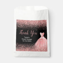Bolsa De Papel Rose Pink Dress Faux Glitter Sweet 16 Birthday