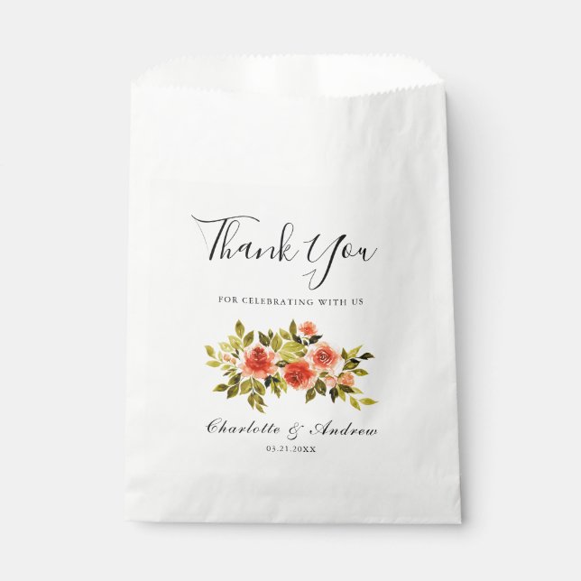 Bolsa De Papel Roses Roses Roses Acuarela Boda Floral Gracias (Anverso)