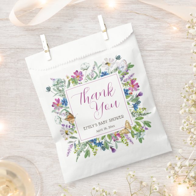 Bolsa De Papel Rótulo Baby Shower Butterfly Spring Wildflower (Cortado)