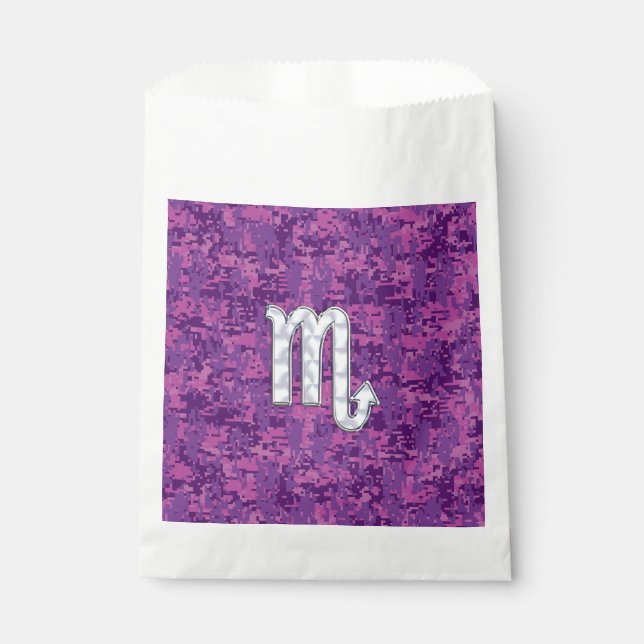Bolsa De Papel Rótulo Escorpio Horóscopo en Camo Digital Rosa (Anverso)