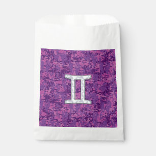 Bolsa De Papel Rótulo Gemini Zodiac en camo digital rosado