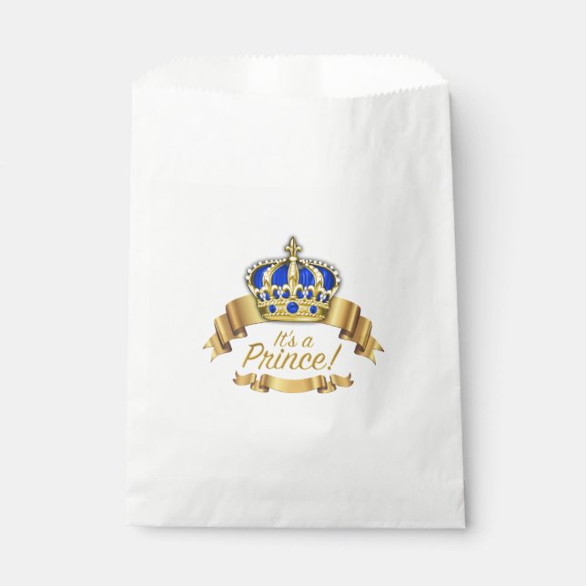 Bolsa De Papel Royal Blue Gold Prince Baby Shower (Anverso)