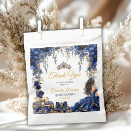 Bolsa De Papel Royal Blue Golden Tiara Floral Quinceañera