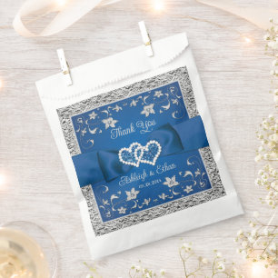 Bolsa De Papel Royal Blue, Gray Love Hearts Wedding Favor Bag