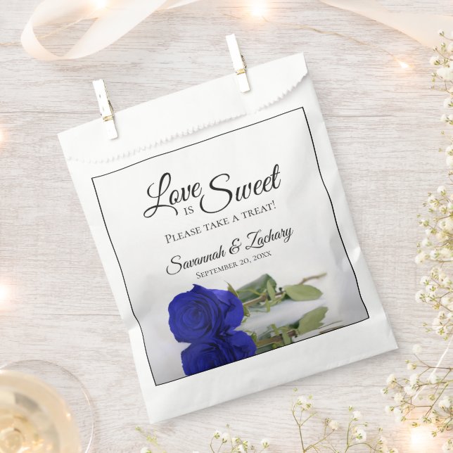 Bolsa De Papel Royal Blue Rose Love is Sweet Take a Treat Wedding (Cortado)