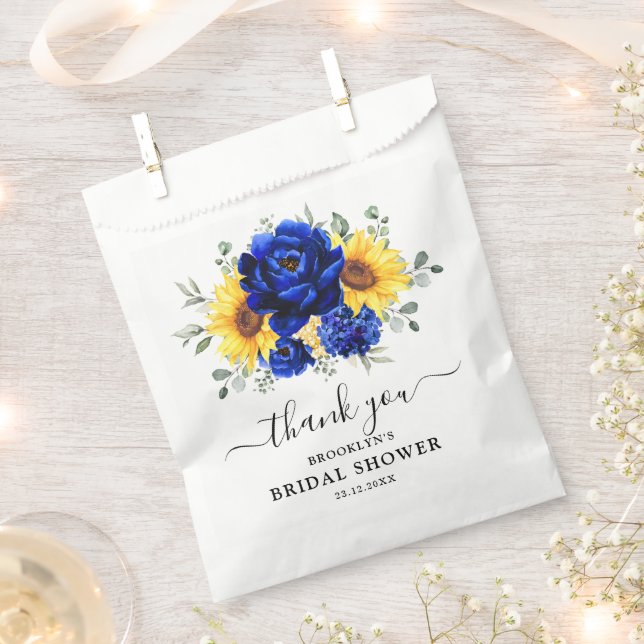 Bolsa De Papel Royal Blue Rustic Sunflower Moderno Bridal Shower (Cortado)