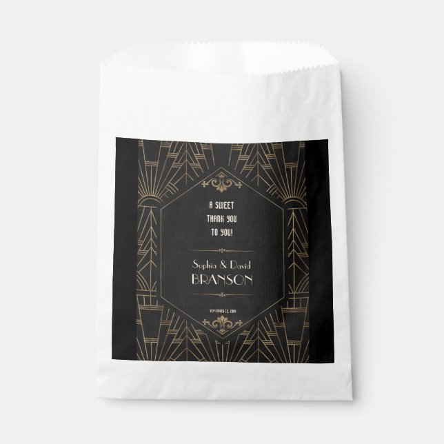 Bolsa De Papel Royal Gold Black Great Gatsby Boda GRACIAS (Anverso)