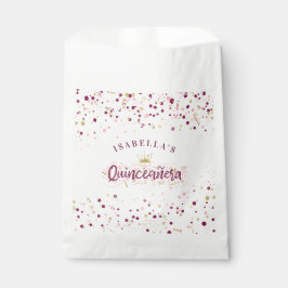 Bolsa De Papel Rubor Burgundy y el Confetti de oro Quinceañera