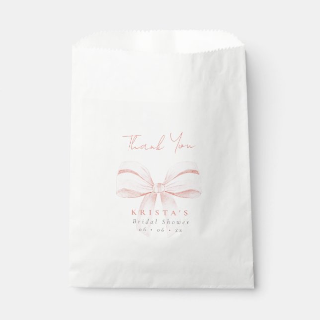 Bolsa De Papel Rubor Coquette Bow Bridal Shower (Anverso)